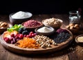 Assortment with spices dried fruit and carbohydrates