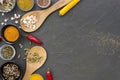 Assortment spices herbs grey copy space background. High quality and resolution beautiful photo concept