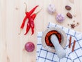 Assortment of spices ingredients and paste of thai popular food Royalty Free Stock Photo