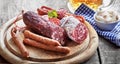 Assortment of spicy dried wild venison sausages