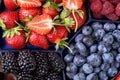 assortment of summer berries close-up - strawberries, blueberries, blackberries, raspberries. Healthy eating Royalty Free Stock Photo