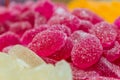 Assortment of sweet dessert colorful fruit jelly candy. Food background pattern. Royalty Free Stock Photo