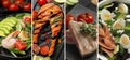 Assortment of tasty dishes. Collage with different meals, closeup Royalty Free Stock Photo