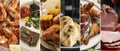 Assortment of tasty dishes. Collage with different meals, closeup Royalty Free Stock Photo