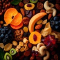 Assortment of tasty dried fruits and nuts. Royalty Free Stock Photo