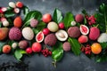 Assortment of tasty and fresh litchi exotic fruits Royalty Free Stock Photo