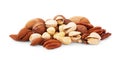 Assortment of tasty nuts on white background Royalty Free Stock Photo