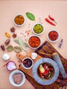 Assortment of Thai food Cooking ingredients and Paste of thai po