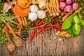 Assortment of Thai food Cooking ingredients spice taste ,healthy and delicious foods