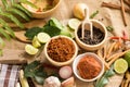 Assortment of Thai food Cooking ingredients. Spices ingredients