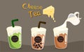 Assortment three kinds of Cheese Tea with whipped cream cheese, Trendy food and drink.