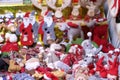 Assortment of toy decoration for the Christmas tree in baskets in store