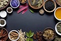 Assortment of traditional Chinese herbal medicines with blank copy space, traditional medicine, herbal medicine,