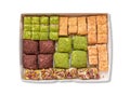 Assortment of traditional Turkish delight (lokum) in a box on white background Royalty Free Stock Photo