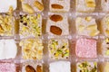 Assortment turkish delight in box close-up Royalty Free Stock Photo