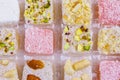 Assortment turkish delight in box close-up Royalty Free Stock Photo