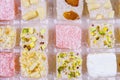 Assortment turkish delight in box close-up Royalty Free Stock Photo
