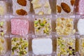 Assortment turkish delight in box close-up Royalty Free Stock Photo