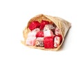 Assortment turkish delight in paper bag isolated on white Royalty Free Stock Photo