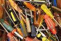 Closeup of a collection of used screwdrivers