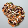 An assortment of various beans and lentils arranged on a flat surface. The collection Royalty Free Stock Photo