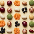 An assortment of various beans and lentils displayed against a neutral background. Royalty Free Stock Photo