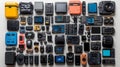 Assortment of various electronic devices arranged on a white surface Royalty Free Stock Photo