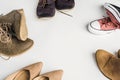 Assortment of various types of shoes on white background Royalty Free Stock Photo