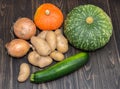Assortment of vegetables, pumpkin potatoes zucchini and onions