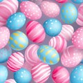 Assortment of vibrant easter eggs in a seamless pattern over a delightful pink solid background Royalty Free Stock Photo