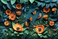 Assortment of vibrant flowers attached to a wall in a creative display of paper cutouts