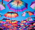 a group of umbrellas are being displayed in different colors Royalty Free Stock Photo