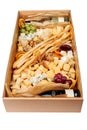 Assortment Wine Cheese Fruit Carton Box Delivery Royalty Free Stock Photo