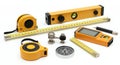 Selection of Yellow Measuring Tools on Clean White Background for Construction and DIY Projects Royalty Free Stock Photo