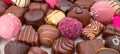 Assortment of yummy chocolates in panorama Royalty Free Stock Photo