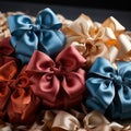 assortments of silk satin gift wrapping bows of various colors.