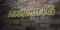 ASSUMING - Glowing Neon Sign on stonework wall - 3D rendered royalty free stock illustration Royalty Free Stock Photo