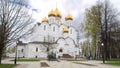 Assumption Church timelapse or Dormition cathedral in summer, Yaroslavl city on the Volga river, Russia. Royalty Free Stock Photo