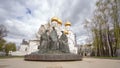 Assumption Church timelapse or Dormition cathedral in summer, Yaroslavl city on the Volga river, Russia. Royalty Free Stock Photo