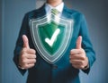 Assurance and confidence, featuring elements like a checkmark, shield, and thumbs up, symbolizing trust, security, and positive Royalty Free Stock Photo