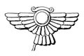 Assyrian Ornament is a Winged disk motive vintage engraving