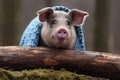 Ast einem auf Schalsteht Sparschwein Trauriges Royalty Free Stock Photo