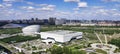 Astana city view summer day clouds Esi river Presidential library