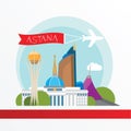 Astana detailed silhouette. Trendy vector illustration, flat style. Stylish colorful landmarks.