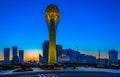 Astana, Kazakhstan - 24 August: The symbol of Kazakhstan Baytirek view of backlit at sunset, August 24, 2012, Astana, Kazakhstan