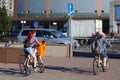 ASTANA, KAZAKHSTAN - JULY 25, 2017: Unknown young people with bikes near underground pedestrian crosswalk in the center of town.