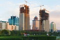 ASTANA, KAZAKHSTAN - JULY 25, 2017: View of the modern multistorey buildings under construction in the center of Astana Royalty Free Stock Photo