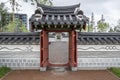 Garden of friendship between Kazakhstan and Korea. Korean style gate entrance.
