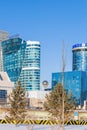 Modern city of Astana. Beautiful towers, glass skyscrapers and architecture of future in urban life