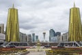 ASTANA, KAZAKHSTAN - SEPTEMBER 13, 2017: The construction of glass and concrete on the main square, called the golden Royalty Free Stock Photo